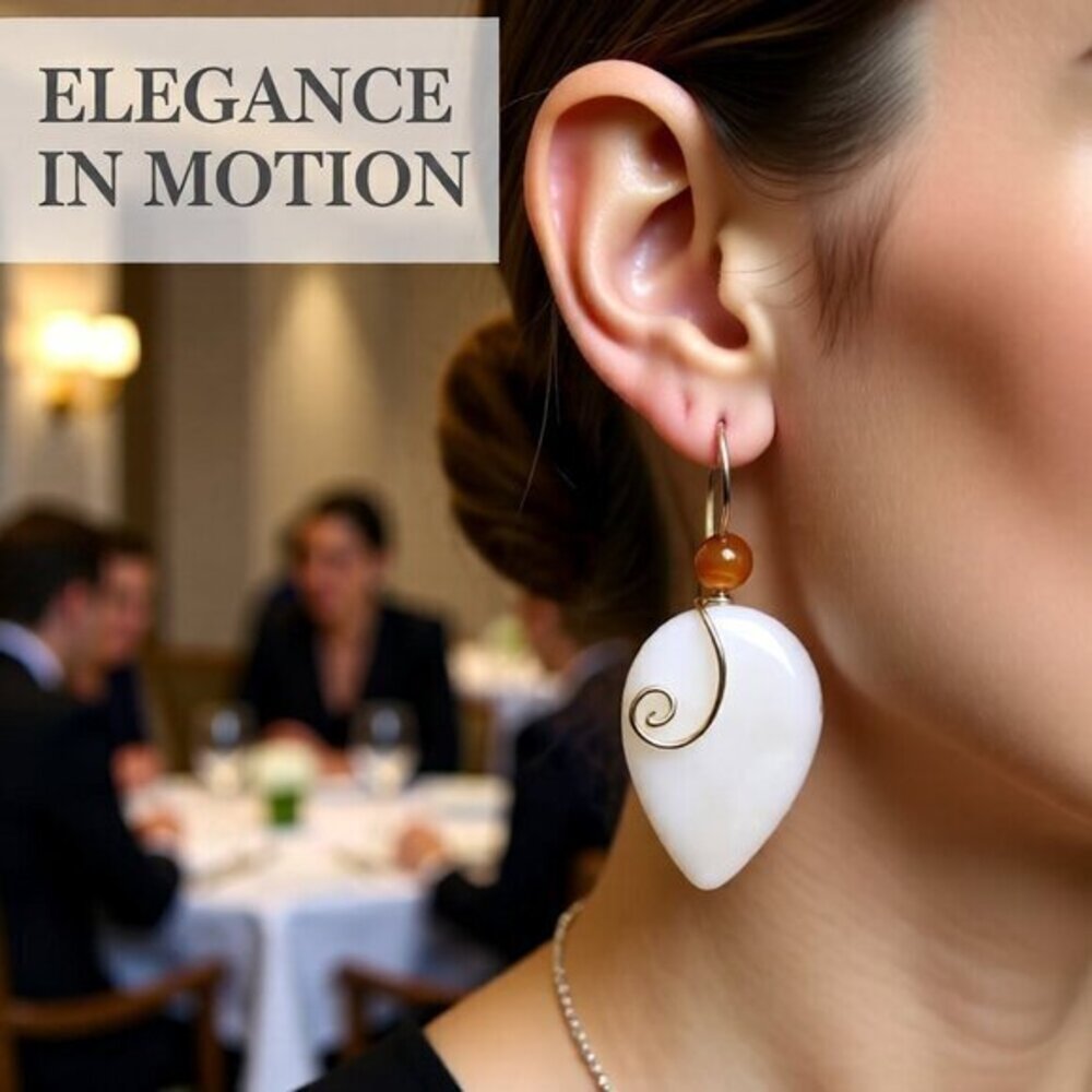 OOAK White & Brown Statement Teardrop Earrings! Femininity Class Grace Elegance - Picture 3 of 11